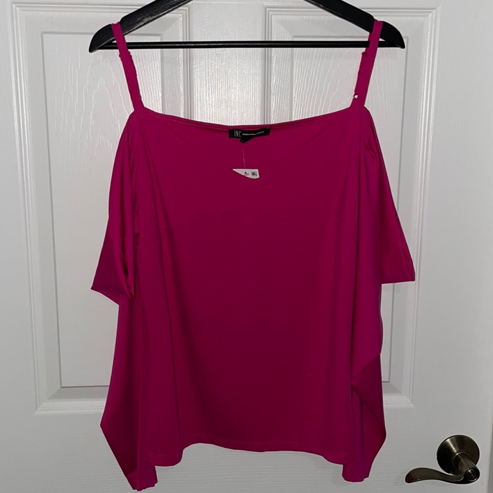 Womens off the shoulder drapey sleeved deep fuchsia blouse